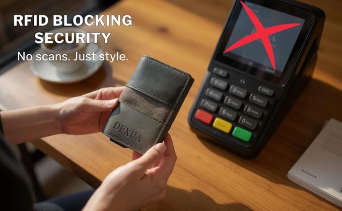 Mens Wallet, Premium Leather Slim Wallet, RFID Blocking Pop-Up Card Holder, Extra Credit Card Slots, Cash Slot, Magnetic Closure, Christmas Gift Ready Gift Box Included