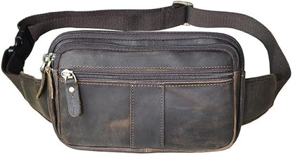 Compact Genuine Leather Waist Pack for Men Phone Fanny Pack Small Chest Messenger Bag with Adjustable Belt Gifts for Men (Coffee)