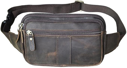 Compact Genuine Leather Waist Pack for Men Phone Fanny Pack Small Chest Messenger Bag with Adjustable Belt Gifts for Men (Coffee)