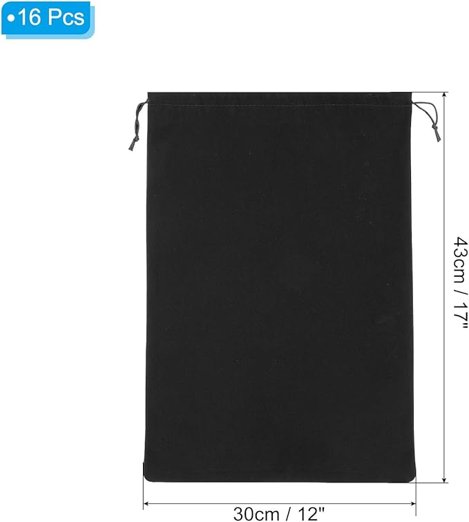 PATIKIL Shoe Dust Bag, 16 Pack Duster Flannel Shoes Pouch with Drawstring Washable Breathable Travel Shoe Bags for Home Luggage Storage, 12x17" Black