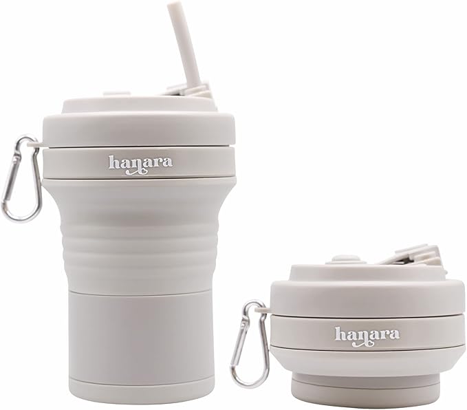 HANARA Collapsible Cup with Reusable Straw – 18 Oz (550 Ml), Portable Travel Mug, BPA-Free, Leak-Proof, Microwave & Dishwasher Safe, Multi-Purpose for Hot & Cold Drinks – Gray