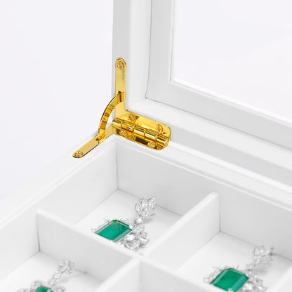 Oirlv Premium Blue Leather 24 Grid Jewelry Tray with Transparent Lid Earrings Rings Organizer Box Stackable Jewelry Box Drawer Inserts Women Gift