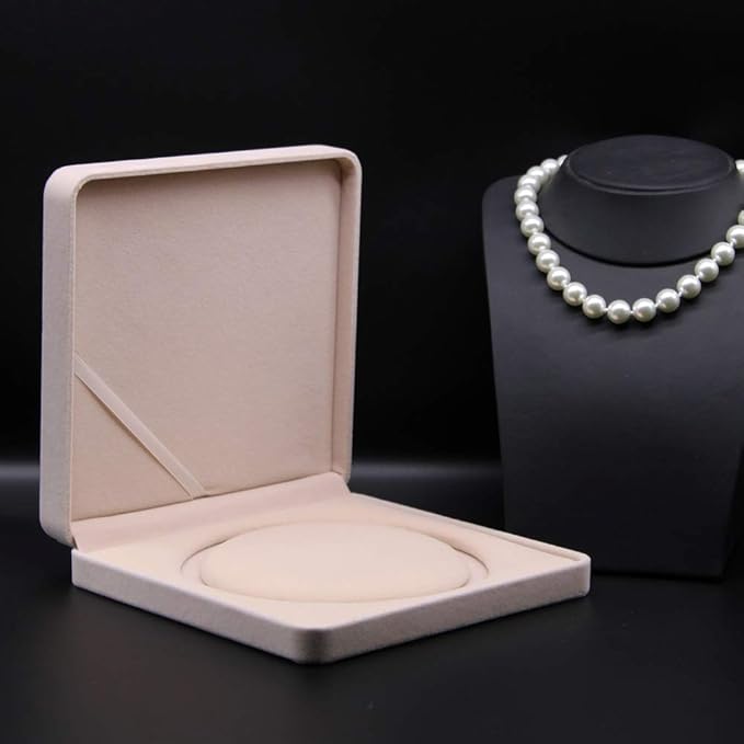 Jewelry Set Velvet Box Necklace Earring Ring Necklace Bracelet Gift Display Case Wedding Jewelry Storage Holder (Beige for Pearl Necklace)