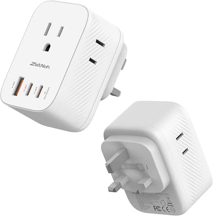 UK Travel Plug Adapter (2 Pack), Type G Plug Adapter with 30W GaN Fast Charger, 3 AC Outlets, 2 USB-C & 1 USB-A Ports, Surge Protection, Power Adapter for UK, Ireland, Singapore, Hong Kong & More