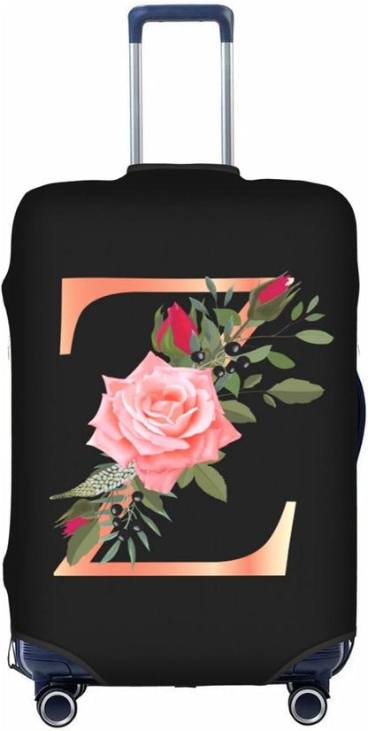 Floral Letter Z Travel Luggage Cover Spandex Suitcase Protector Elastic Washable Stretch Suitcase Cover,Size L(Fit 25-28inch Suitcase)