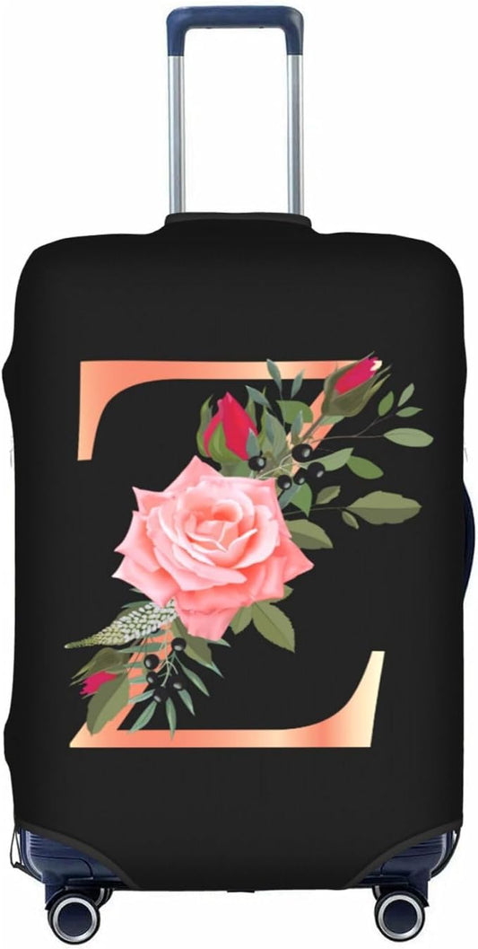 Floral Letter Z Travel Luggage Cover Spandex Suitcase Protector Elastic Washable Stretch Suitcase Cover,Size L(Fit 25-28inch Suitcase)
