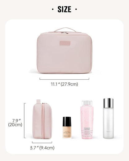 EACHY Travel Toiletry Bag with Hanging Hook, Portable Makeup Cosmetic Bags for Women, Water-Resistant Full-Size Travel Accessories (Pink)