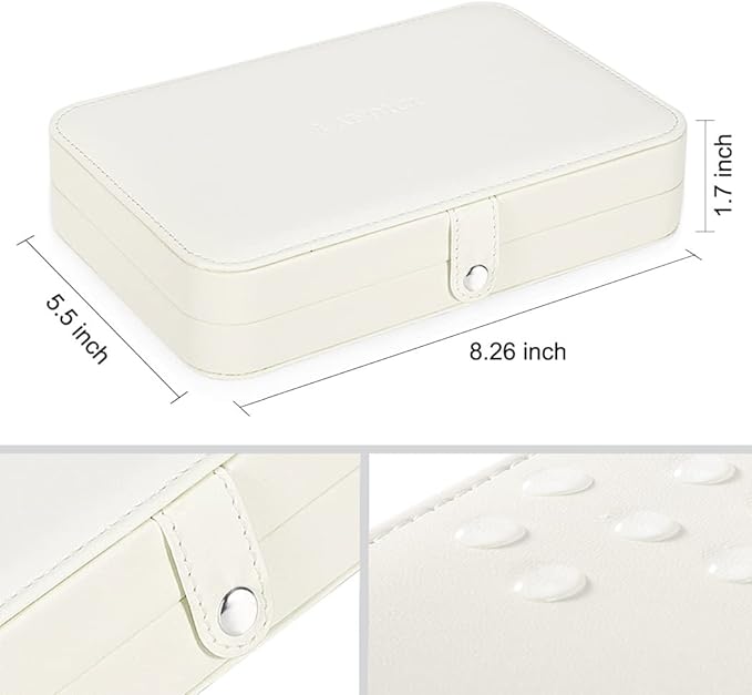 LANDICI Small Jewelry Box for Women Girls, PU Leather Travel Jewelry Case, Portable Jewelry Organizer Storage Holder Display for Ring Earrings Necklace Bracelet Bangle Men Kids Gift, White