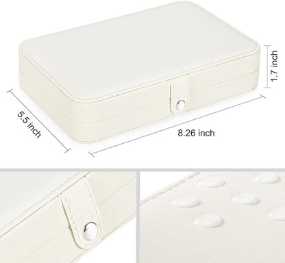 LANDICI Small Jewelry Box for Women Girls, PU Leather Travel Jewelry Case, Portable Jewelry Organizer Storage Holder Display for Ring Earrings Necklace Bracelet Bangle Men Kids Gift, White