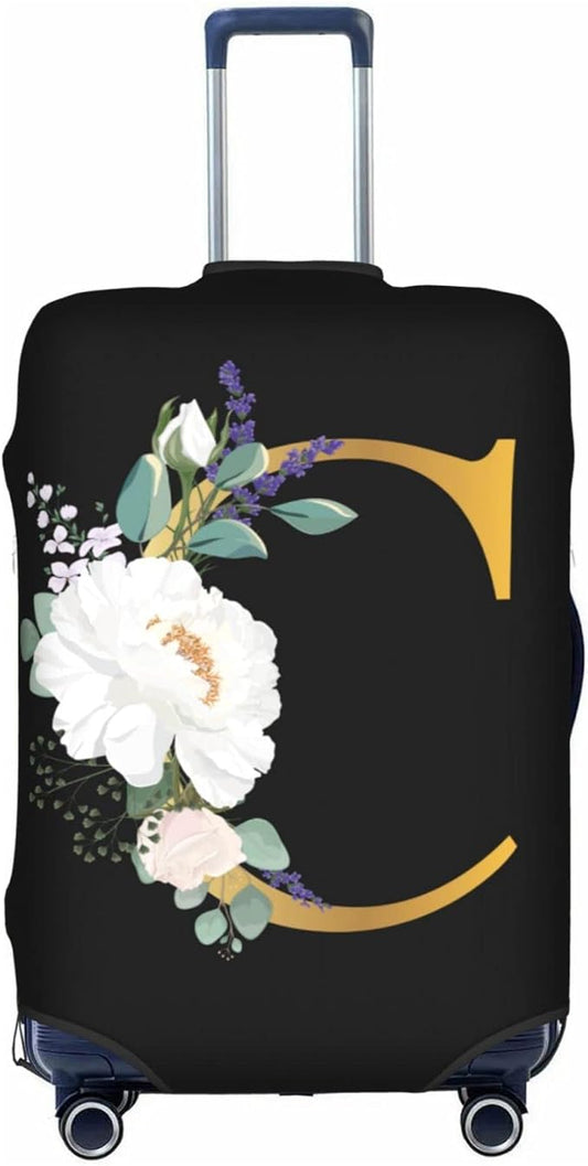 Flower Lette C Black Luggage Cover Elastic Washable Stretch Suitcase Protector Anti-Scratch Travel Suitcase Cover for Kid and Adult L (25-28 inch suitcase)
