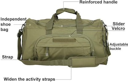 Military Tactical Outdoor Gym Bag Small Duffel Bag with Shoes Compartment for Sports Travel Camping Hunting (B-Green)
