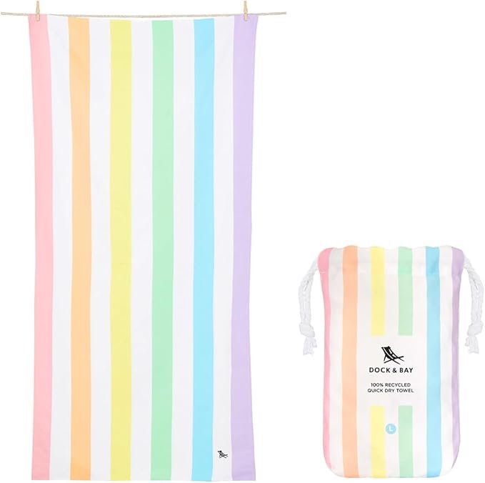 Dock & Bay Beach Towel - Quick Dry, Sand Free - Compact, Lightweight - 100% Recycled - Includes Bag - Rainbow Shores - Set of 4 - Extra Large (200x90cm, 78x35)