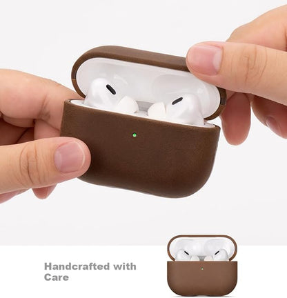 LOPIE Case for AirPods Pro 2nd Generation - Handmade AirPods Pro 2 Case Cover - Made of Crazy Horse Leather - Protective Hard Shell Cover Compatible with Wireless Charging - Vintage Style - Dark Brown
