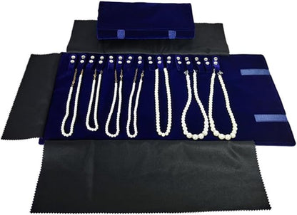 Velet Travel Jewelry Case Roll Bag Organizer for Necklace Bracelet Black Gray Velvet (Blue)