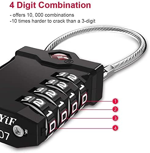 ZHEGE Travel Locks, TSA Approved Locks for Luggage, 4 Digit Cable Lock with Inspection Indicator for Luggage Suitcase, Backpack, Baggage, Easy to Read（4 Pack, Black）