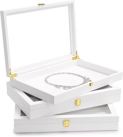 Oirlv White Leather Acrylic Lid Jewelry Necklace Organizer Box Necklace Bracelet Display Holder Case Drawer Insert Women Gift
