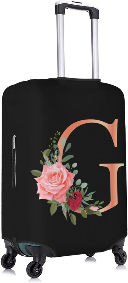 Floral Letter G Travel Luggage Cover Spandex Suitcase Protector Elastic Washable Stretch,Size M(Fit 22-24inch Suitcase)