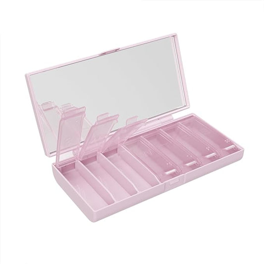 EQUADOSE Weekly Pill Case, 7-Day Medicine Organizer with Mirror, Compact, Stylish and Elegant, Pill Planner, 7 Individual Compartments for Supplements, Tablets, Vitamins, and Medications, Pink