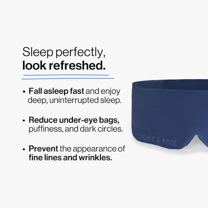 Dore & Rose Deep Sleep Mask Light Blocking, 23 Momme Mulberry Silk Eye Mask, Ultra Soft, Adjustable - Travel Sleeping Mask for Men & Women - Dark Blue