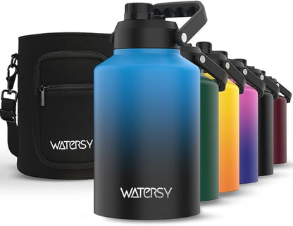 WATERSY 1 Gallon Water Bottle Insulated(Cold for 48 Hrs),BPA Free&Leak Proof,128oz Stainless Steel Water Jug,Big thermo,Large Water Bottle with Handle for Gym,Hiking,Camping&Travel,Gradient Blue