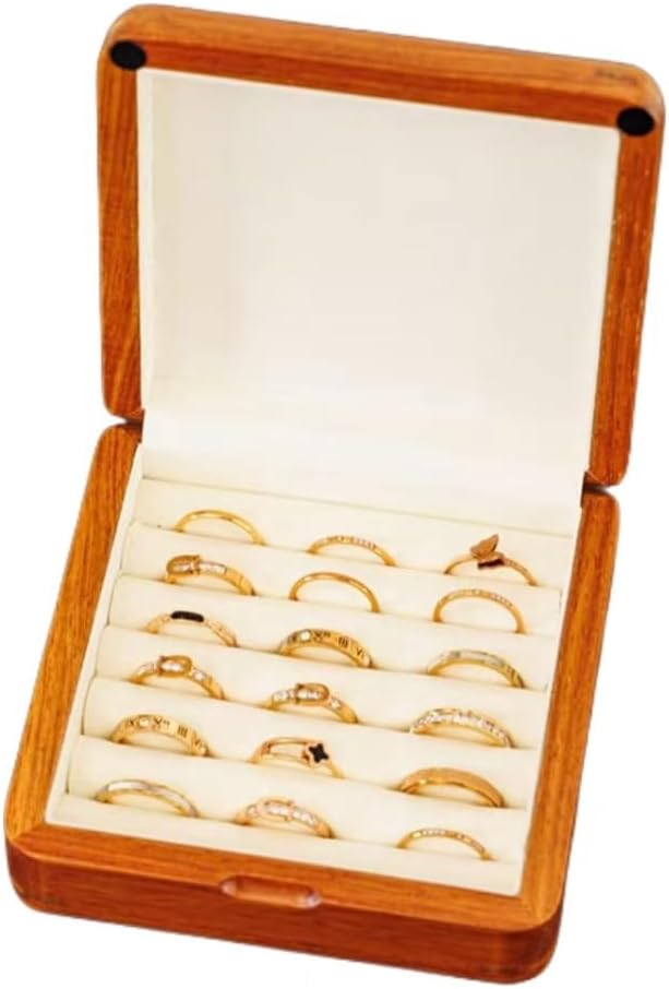 Bescott Solid Wood Small Rings Cufflink Earrings Box Jewelry For Travel Organizer Storage For Multiple Rings Wooden Case Holders For Women Men Gift