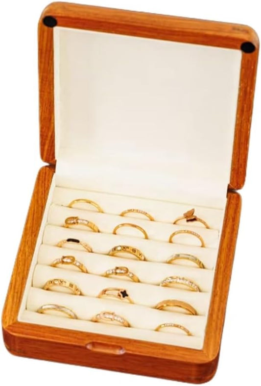 Bescott Solid Wood Small Rings Cufflink Earrings Box Jewelry For Travel Organizer Storage For Multiple Rings Wooden Case Holders For Women Men Gift
