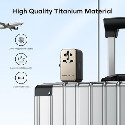 MOMAX Universal Travel Adapter, 170W GaN International Power Adapter, 2 USB-C 2 USB-A, Worldwide Travel Plug Adapter, International Power Adapter for Most Europe, USA, Japan, Australia (Type C/A/G/I)