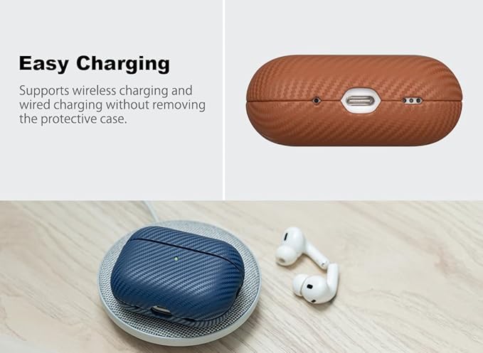 Leather Case - for AirPods Pro 2 Case Cover - Selected Skin-Friendly Leather, Carbon Fibre Texture, Handmade Drop Protective Hard Cover for AirPods Pro 2nd Generation Earbuds - Brown