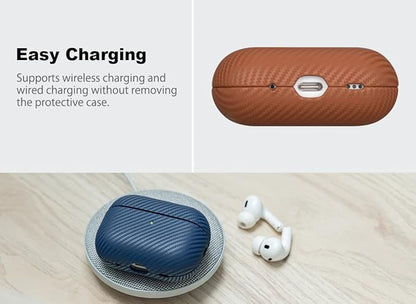 Leather Case - for AirPods Pro 2 Case Cover - Selected Skin-Friendly Leather, Carbon Fibre Texture, Handmade Drop Protective Hard Cover for AirPods Pro 2nd Generation Earbuds - Brown