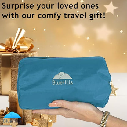 BlueHills Ultra Compact Travel Blanket in Portable Case Premium Soft Large Airplane Blanket Flight Essentials for Car Plane Train Hotel Layover Peacock Teal C004