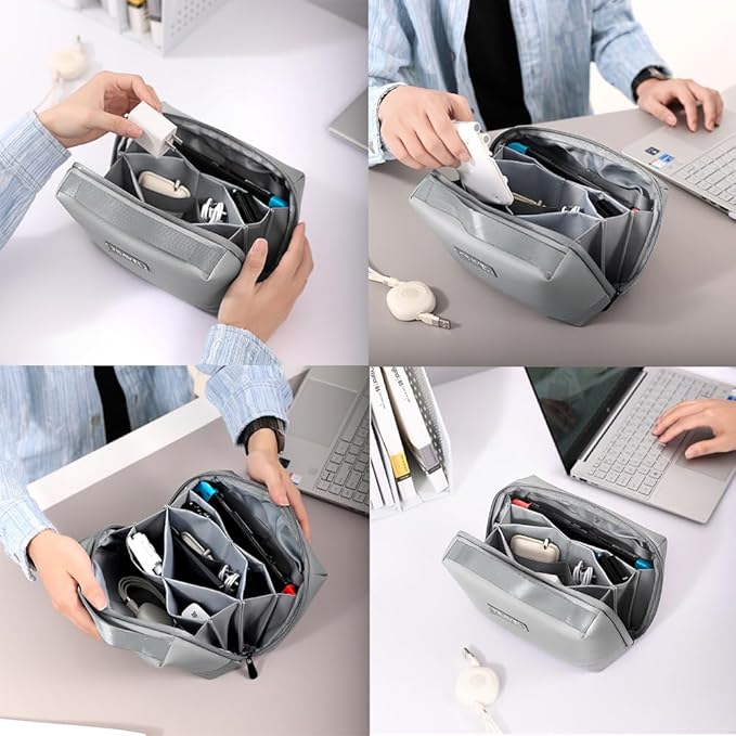 Electronic Organizer Accessory Cable Organiser Bag Water-Resistant Travel Essentials Tech Pouch for Charger, Cables, Hard Drive, Power Bank, Memory Card (Grey)