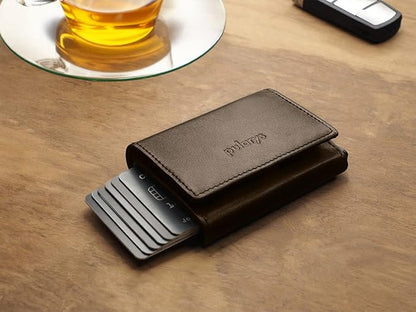 PULARYS Mini Wallet BOSTON - Multifunckion Credit Card Case - Italian Leather - RFID blocking - Size: 7.5 x 9.5 x 2.5 cm - Space for up to 10 Cards - Snap Fastener - Classic Design
