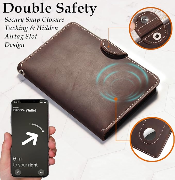 RFID Passport Holder for Travel with Airtag Slot(Hidden) - Genuine Leather Passport Wallet for 2 Passports, Large Capacity Passport Cover for Men & Women, Family & Couples, Christmas Gift
