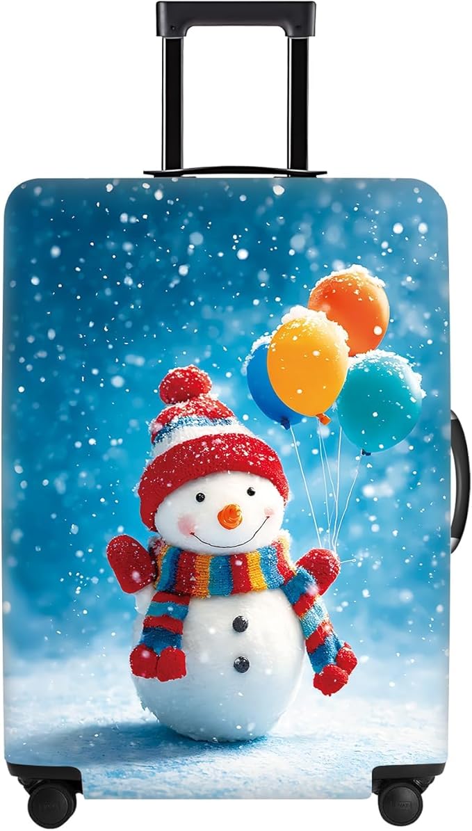 Snowman with Balloons Luggage Cover, Washable Christmas Suitcase Cover, Travel Suitcase Protector Anti-scratch Bag Cover,S