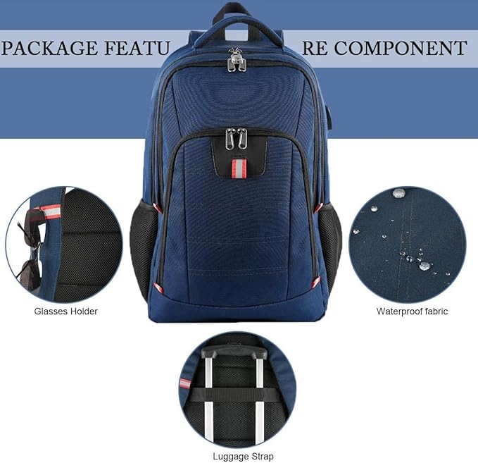 Della Gao Travel Laptop Backpack, Large Anti-Theft Business Travel Backpack with USB Charging Port, Water Resistant College School Computer Bag for Men/Women for 17 Inch Laptop and Notebook