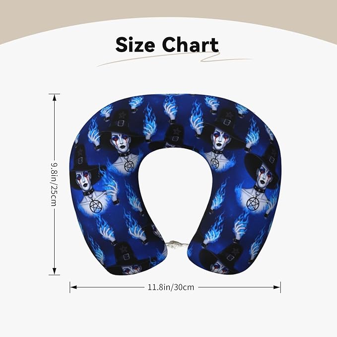 Neck Pillow Memory Foam Chin Cushion with Breathable Cover Ice Blue Fire Goth Gotik Gothic Women Girl Art, Cute Airplane Car Pillows for Office Head Pain Relief
