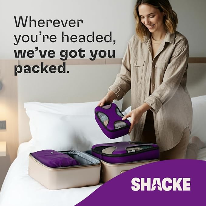 Shacke 6 Set Packing Cubes for Travel - Compression Packing Bags/Travel Organizer - Luggage Organizer Bags for Traveling - Travel Essentials for Women - Cruise Must Haves Packing List