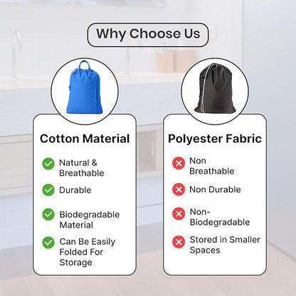 LFH Home Large Premium Cotton Canvas Laundry Bag with Drawstring and Handles Heavy Duty, Multi-Use, and Washable for Home, Travel, College or Storage 20x30 (Pack of 2)-Sky Blue