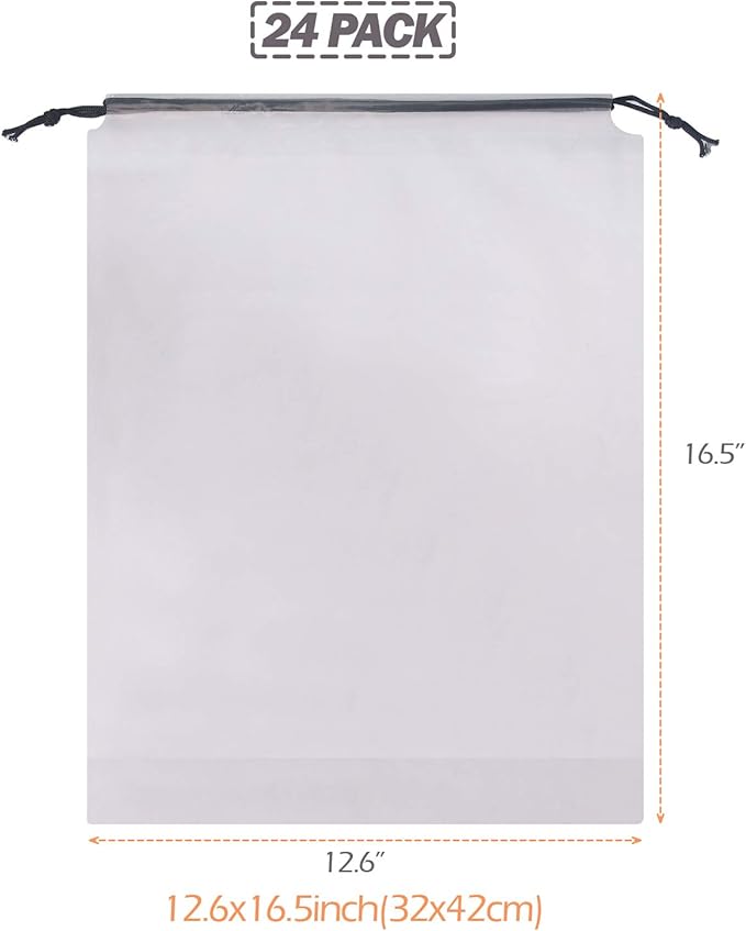 Set of 24 Portable Translucent Shoe Bags for Travel Large Clear Shoes Pouch Storage Organizer with Drawstring for Men and Women
