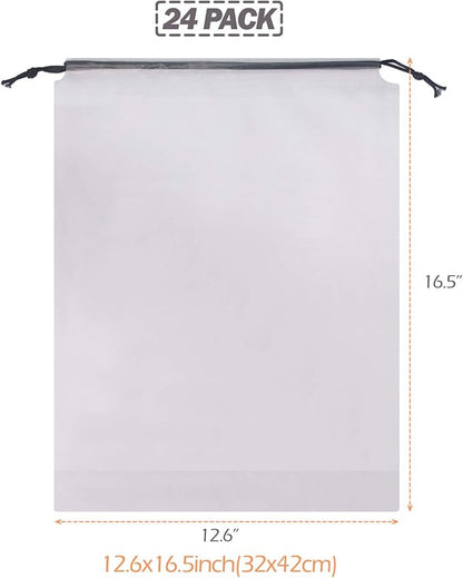 Set of 24 Portable Translucent Shoe Bags for Travel Large Clear Shoes Pouch Storage Organizer with Drawstring for Men and Women