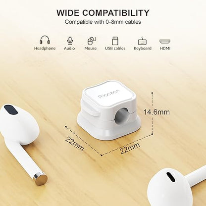 24 Pack Magnetic Cable Clip Organizer Cord Holder, Picozon Adhesive Cable Management, Wire Phone USB Charger Cable Holder, Keeper Organizer for Office Home Desktop Table - White