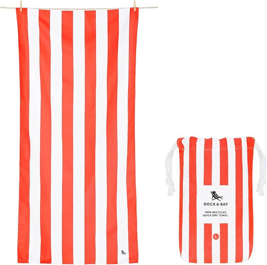 Dock & Bay Beach Towel - Quick Dry, Sand Free - Compact, Lightweight - 100% Recycled - Includes Bag - Cabana - Waikiki Coral Red - Extra Large (200x90cm, 78x35)
