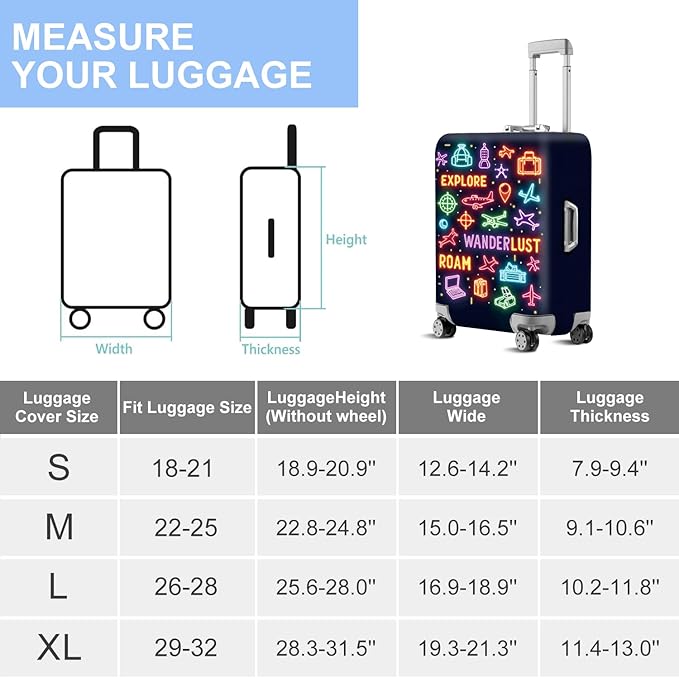 ANNA QUEEN Travel Luggage Cover Suitcase Protector Suitcase Cover Anti-Scratch,Stretchable Bag Cover Washable Durable Polyester with Elastic Hem with Zipper Closure