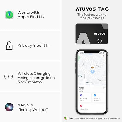 [Apple MFi Certified] ATUVOS Rechargeable Wallet Card, Ultra-Thin 1.6mm Blueooth Air Tag Tracker Works with Apple Find My (iOS Only), Item Locator for Passport, Luggage, IP67 Waterproof, 2 Pack