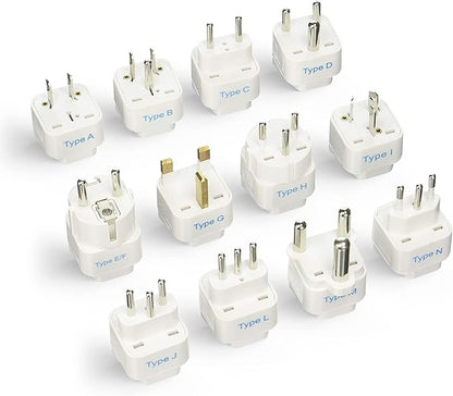 Ceptics Travel Adapter with Types A-M Plugs, Travel Plug Adapter Set Compatible with Power Sockets in All Continents, Compact World International Plug Adaptor Kit, Set of 12,GP-12PK