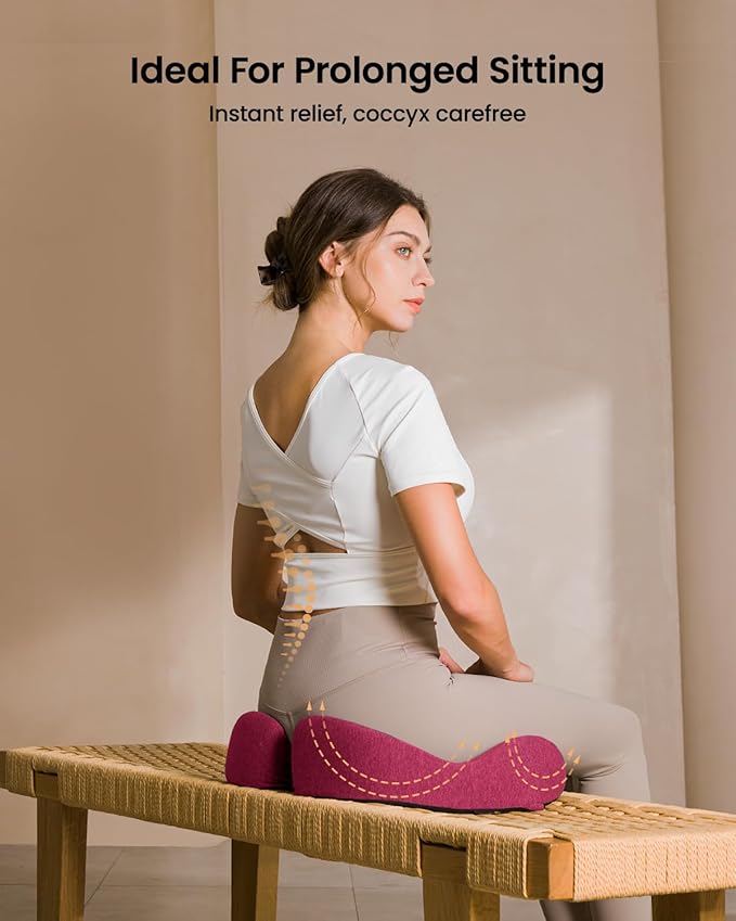 ProtoArc Seat Cushion, Office Chair Cushion for Sciatica, Coccyx Cushion, Ergonomic Memory Foam Seat Cushion for Car, Home, Pressure Relief Pad for Hip, Tailbone, All Day Comfort - Rose