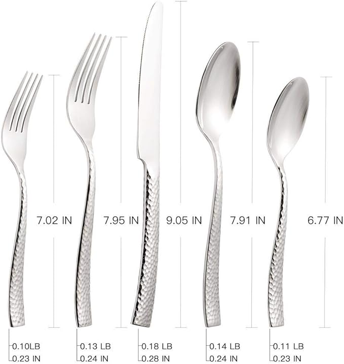 Hand Forged Stainless Steel Flatware Set Silverware Set Cutlery Set Hammered Pattern 5 Pieces Service for 1