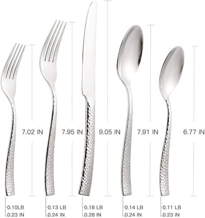 Hand Forged Stainless Steel Flatware Set Silverware Set Cutlery Set Hammered Pattern 5 Pieces Service for 1