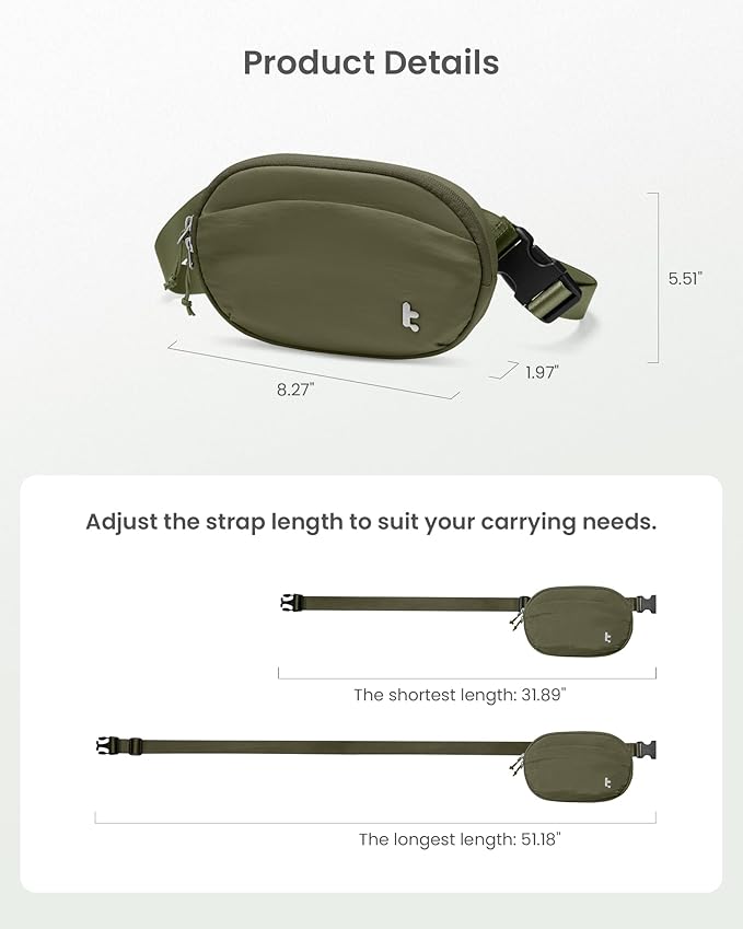 tomtoc Belt Bag with RFID Blocking, 1.5L Cross Body Fanny Pack for Women Men, Sling Waist Bags with Adjustable Strap for Travel Walk