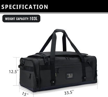 Large Duffle Bag for Travel - Men & Women, Foldable Gym Duffle Backpack, Heavy Duty Tactical Military Canvas Duffel Bags, Extra Big Carry On with Shoe Pockets, Waterproof (80L/103L)